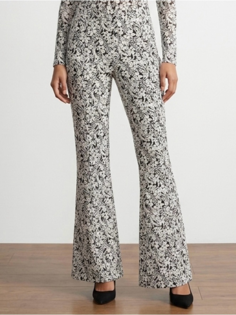 Cato Black & White Floral Print Flare  Pants
